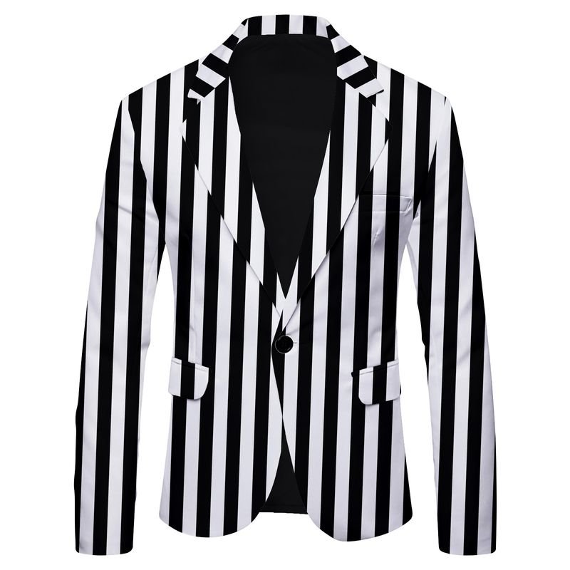 Men Spring Autumn Fashion Casual Party Stripe Zebra Leopard Print Long Sleeve Lapel Suit Coat