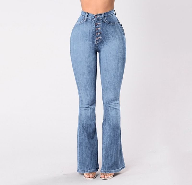 Women Fashion High Waist Stretch Wide Leg Jeans