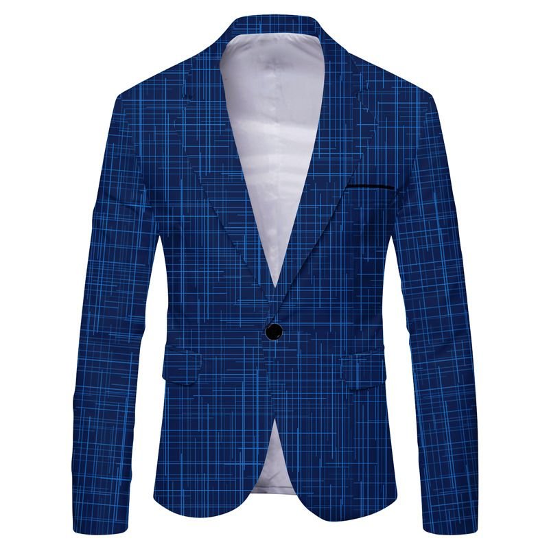 Men Spring Autumn Fashion Casual Party Stripe Print Long Sleeve Lapel Suit Coat