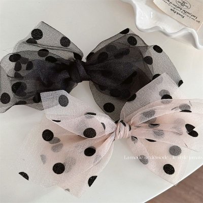 Women Fashion Mesh Dot Bow Spring Clip