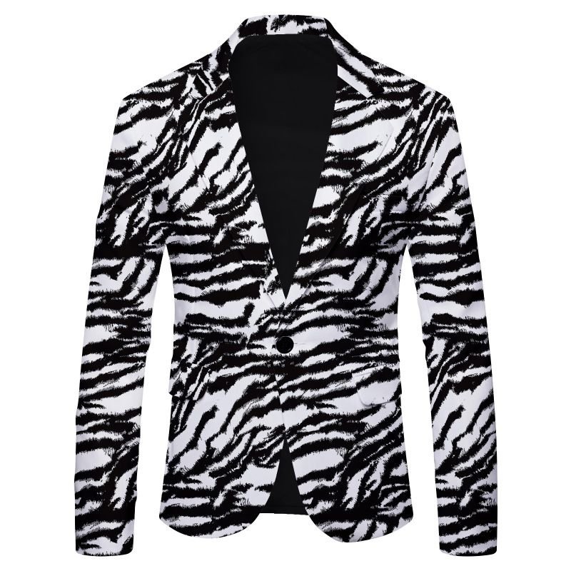 Men Spring Autumn Fashion Casual Party Stripe Zebra Leopard Print Long Sleeve Lapel Suit Coat