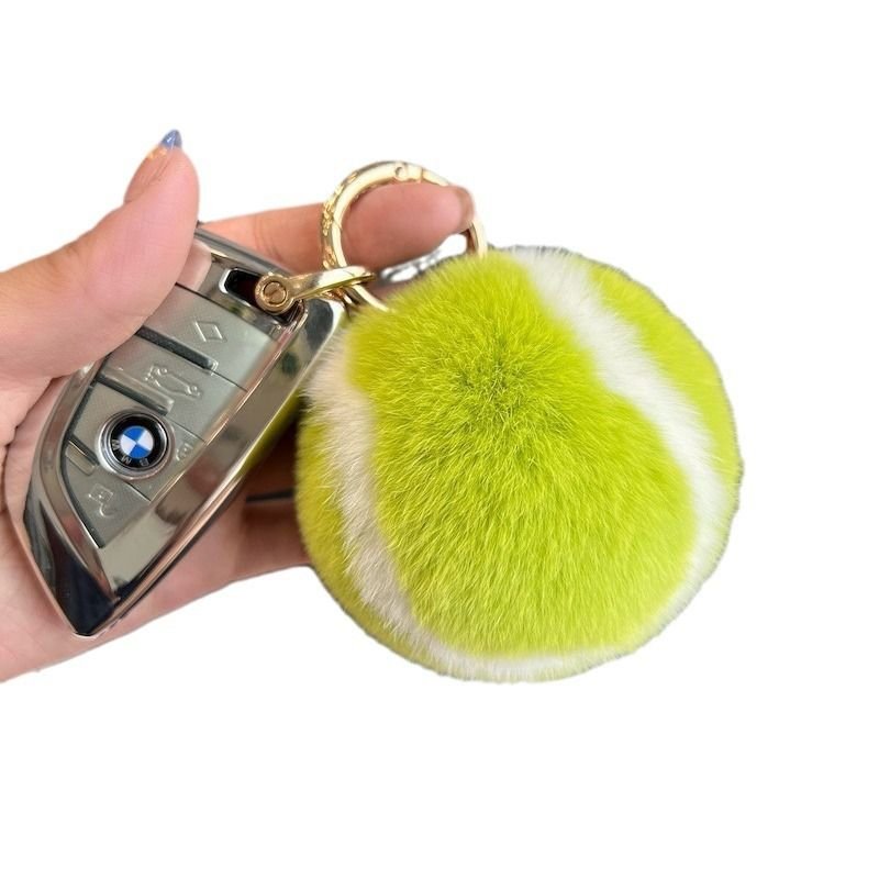 Fashion Cute Imitation Rex Rabbit Fur Tennis Plush Key Chain