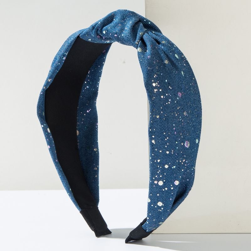 Women Fashion Creative Wave Dot Wide Edge Knot High Cranial Top Denim Fabric Headband