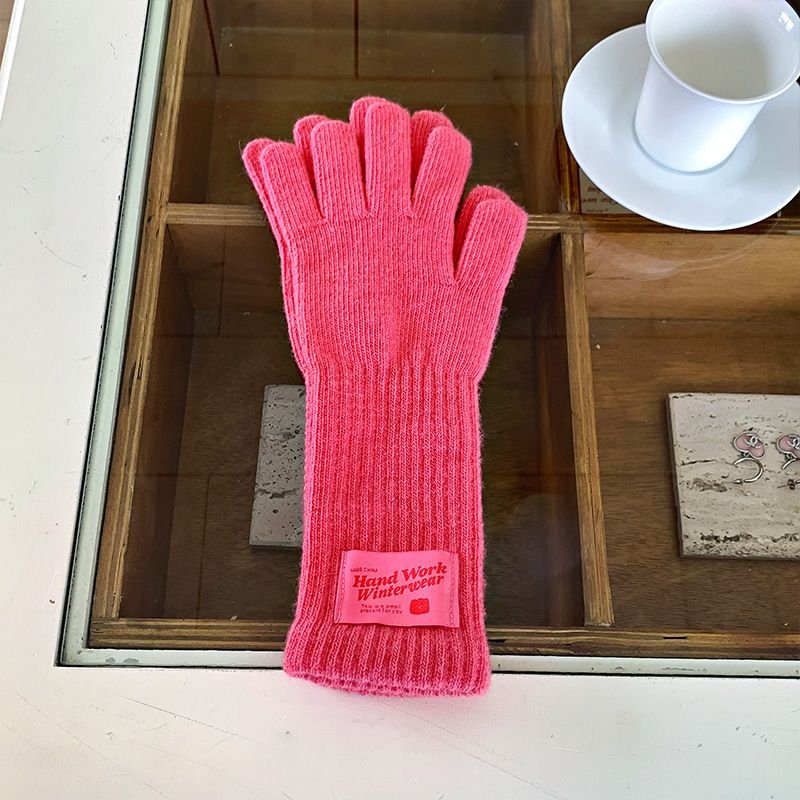 Autumn Winter Women Fashion Solid Color Thickened Warm Touch Screen Knitted Wool Gloves