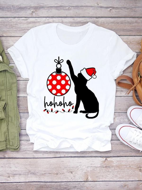 Happy Christmas Simple Loose Cute Women Short-Sleeved T-Shirt