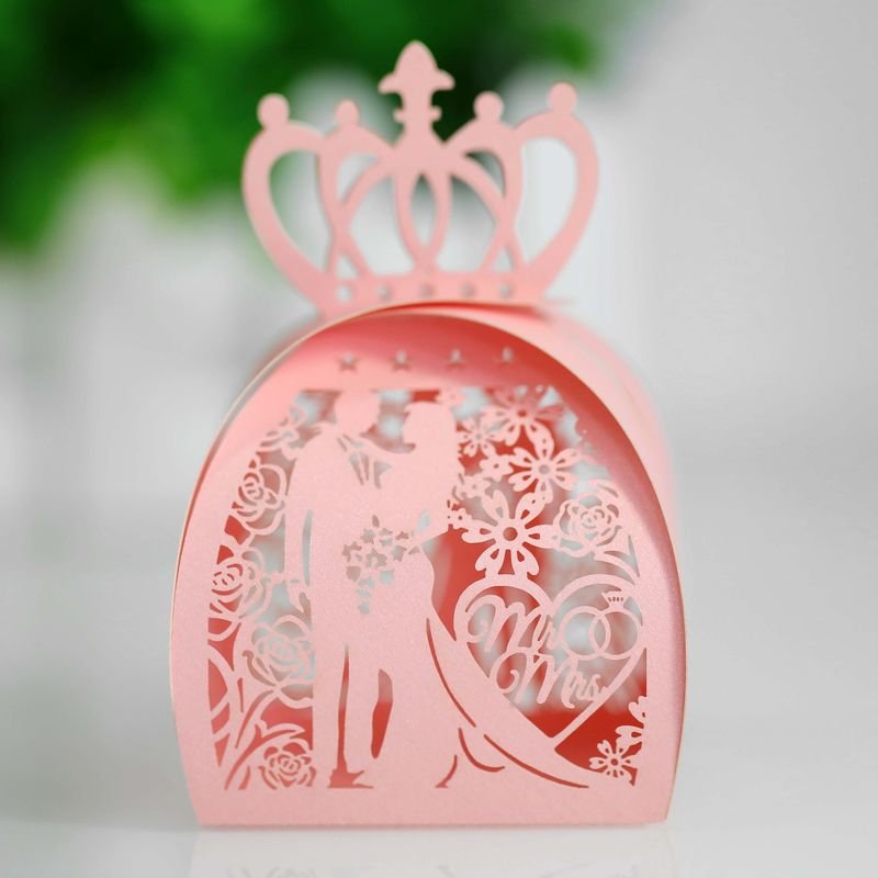 Simple Creative Wedding Laser Hollow Bride And Groom Crown Candy Packaging Box