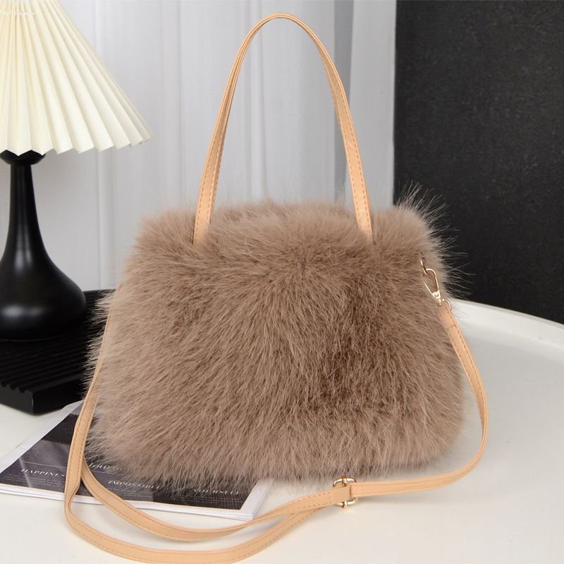 Autumn Winter Women Fashionable Solid Color Plush Square Handle Shoulder Bag