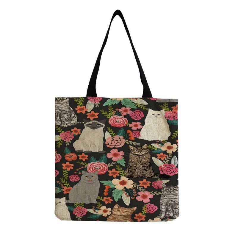 Fashionable Foldable Portable Cute Cat Group Printing Shopping Bag