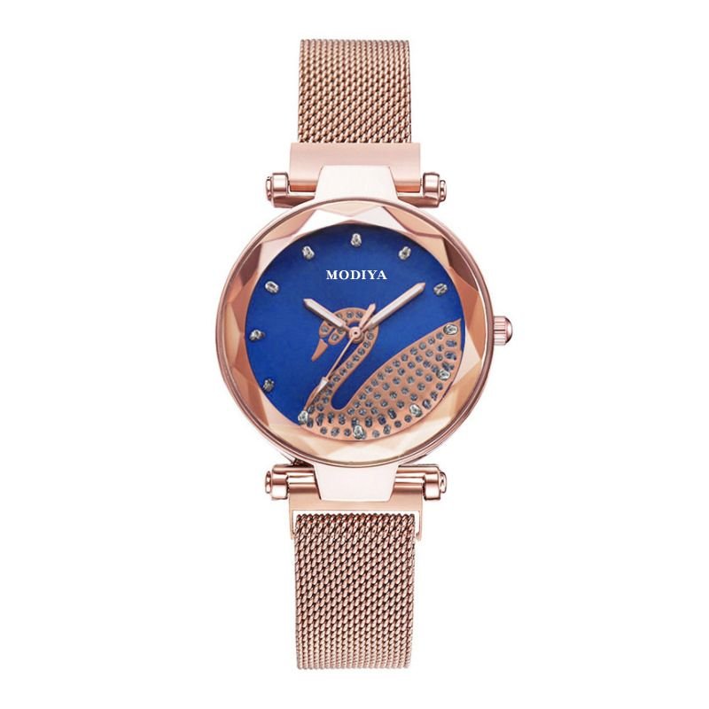 Women Fashion Creative Swan Rhinestone Magnetic Quartz Watch