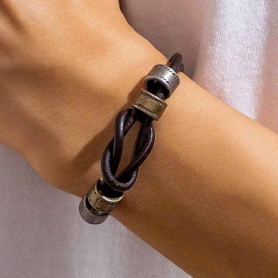 Men Fashion Casual Vintage Leather Ring Bracelet