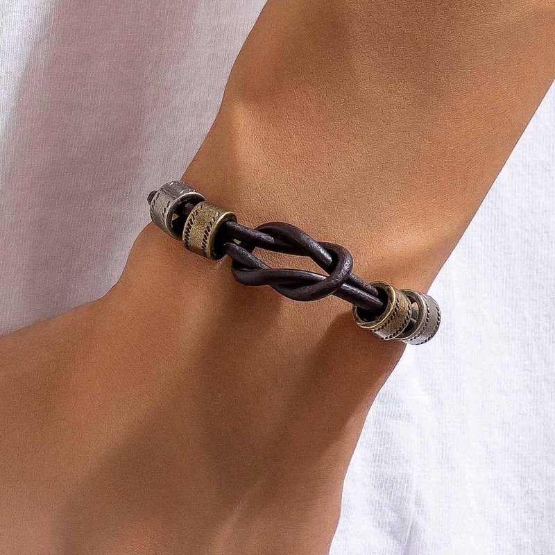 Men Fashion Casual Vintage Leather Ring Bracelet