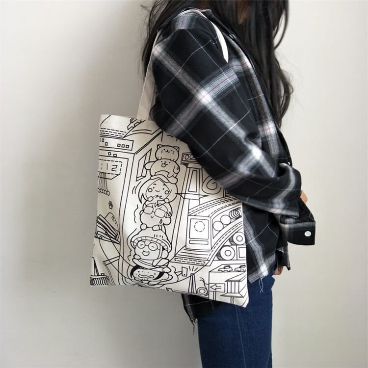 Women Fashion Cartoon Print Canvas Shoulder Bag