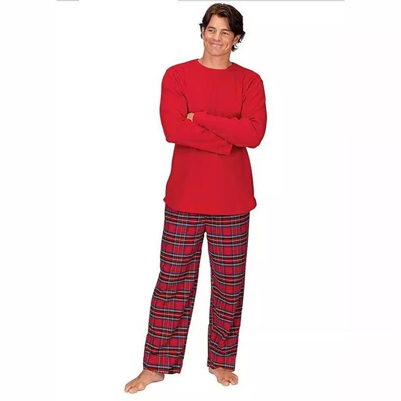 Simple Fashion Christmas Plaid Round Neck Long Sleeve Parent-Child Home Pajamas Set