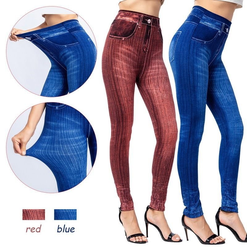 Women Casual Imitated Denim Print Fashion Yoga Leggings