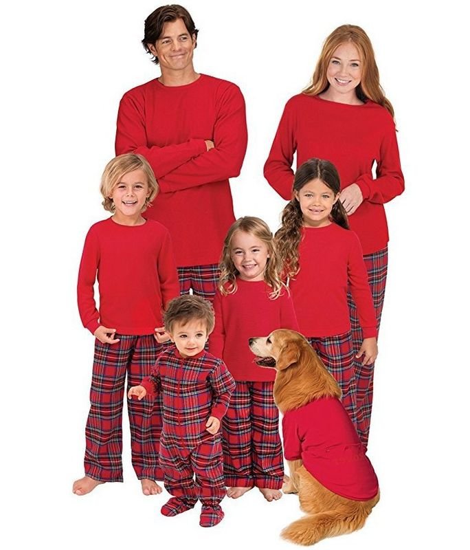 Simple Fashion Christmas Plaid Round Neck Long Sleeve Parent-Child Home Pajamas Set