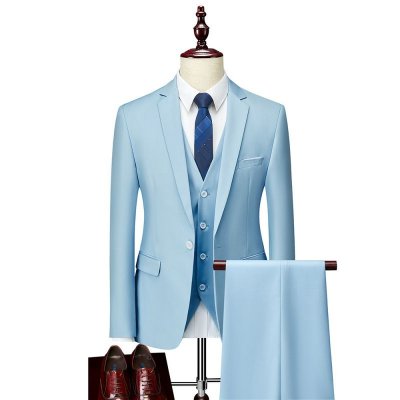 Men Fashion Solid Color Casual Wedding One Button Suit Three-Pieces Set