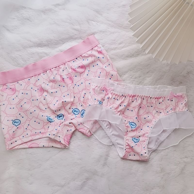 Cartoon Cute Bear Lace Semi-Transparent Couple Underwear