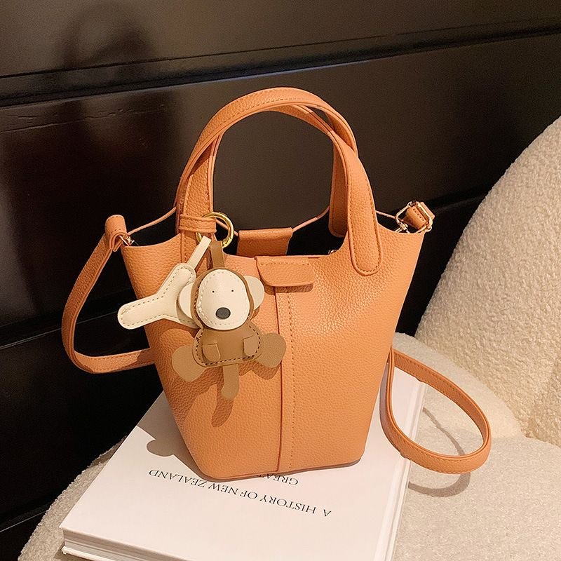 Women Simple Litchi Puppy Pendant Handle Shoulder Bag