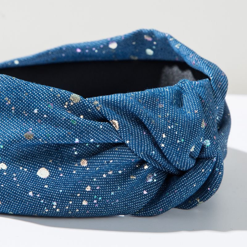 Women Fashion Creative Wave Dot Wide Edge Knot High Cranial Top Denim Fabric Headband