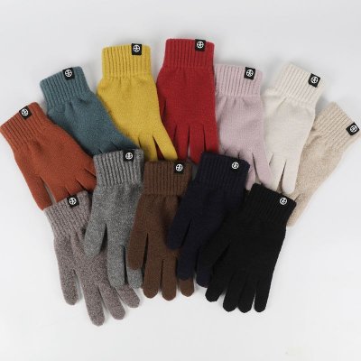 Autumn And Winter Women Fashion Solid Color Warm Knitted Touch Screen Gloves