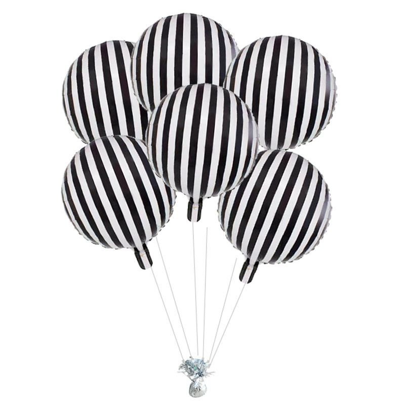 18 Inch Round Black White Stripe Plaid Aluminum Balloon Festival Party Venue Layout