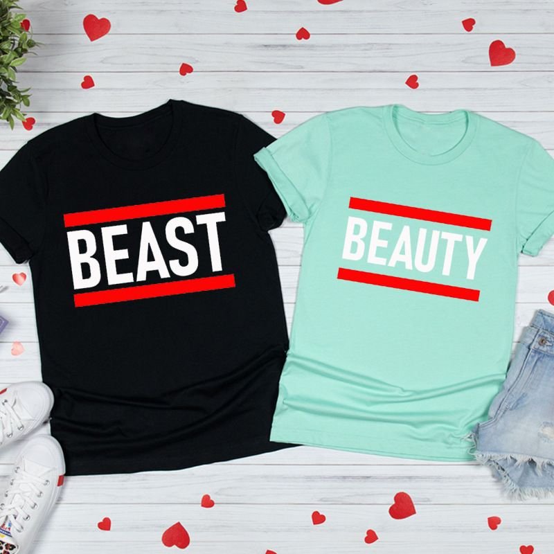 Valentine Day Fashion Letter Print Round Neck Short Sleeve Couple T-Shirt