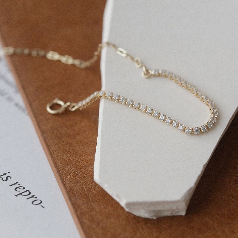 Women Simple Fashion Sterling Silver Rhinestone Chain Bracelet