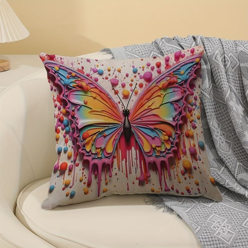 Simple Fashion Multicolor Butterfly Linen Single-Sided Printed Home Sofa Cushion Cover