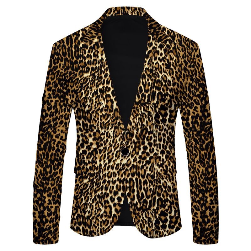 Men Spring Autumn Fashion Casual Party Stripe Zebra Leopard Print Long Sleeve Lapel Suit Coat