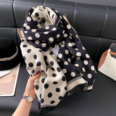 Autumn And Winter Vintage Women Polka Dot Double-Sided Color Matching Thickened Warm Shawl Scarf