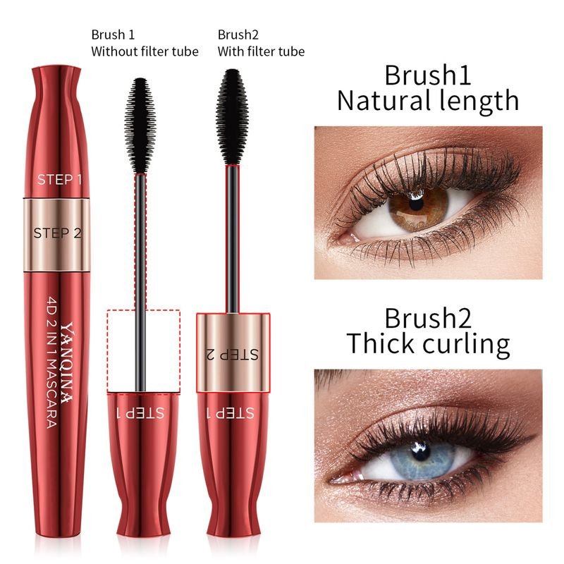 Yanqina Double-Headed Mascara Thick Long Curled Waterproof Sweat-Proof Mascara Makeup