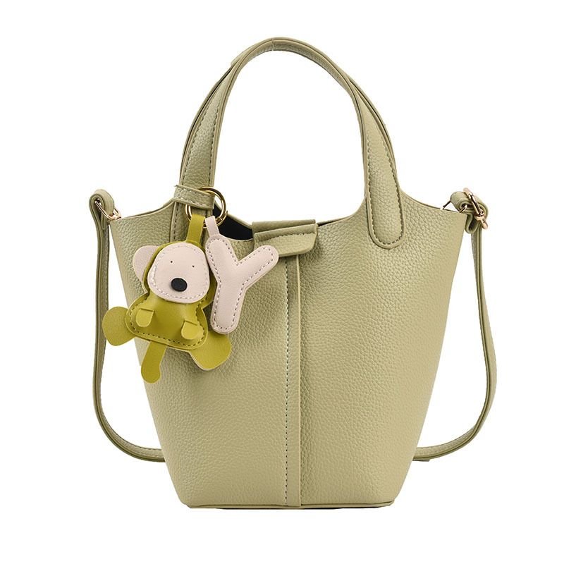 Women Simple Litchi Puppy Pendant Handle Shoulder Bag