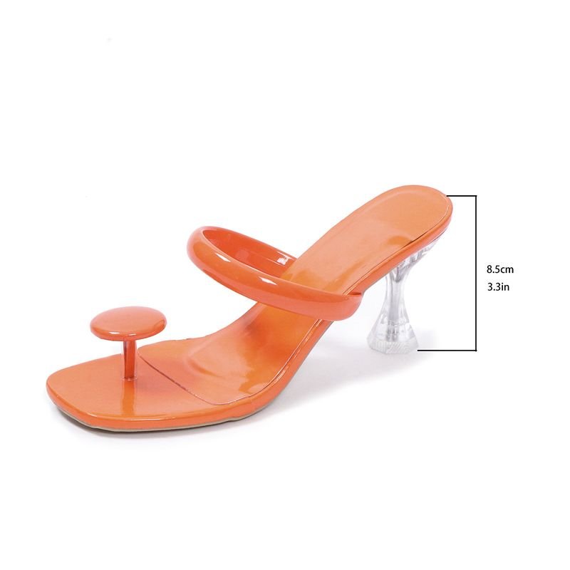 Summer Women Fashionable Plus Size Candy Color Square Toe Transparent Chopper High Heel Slippers