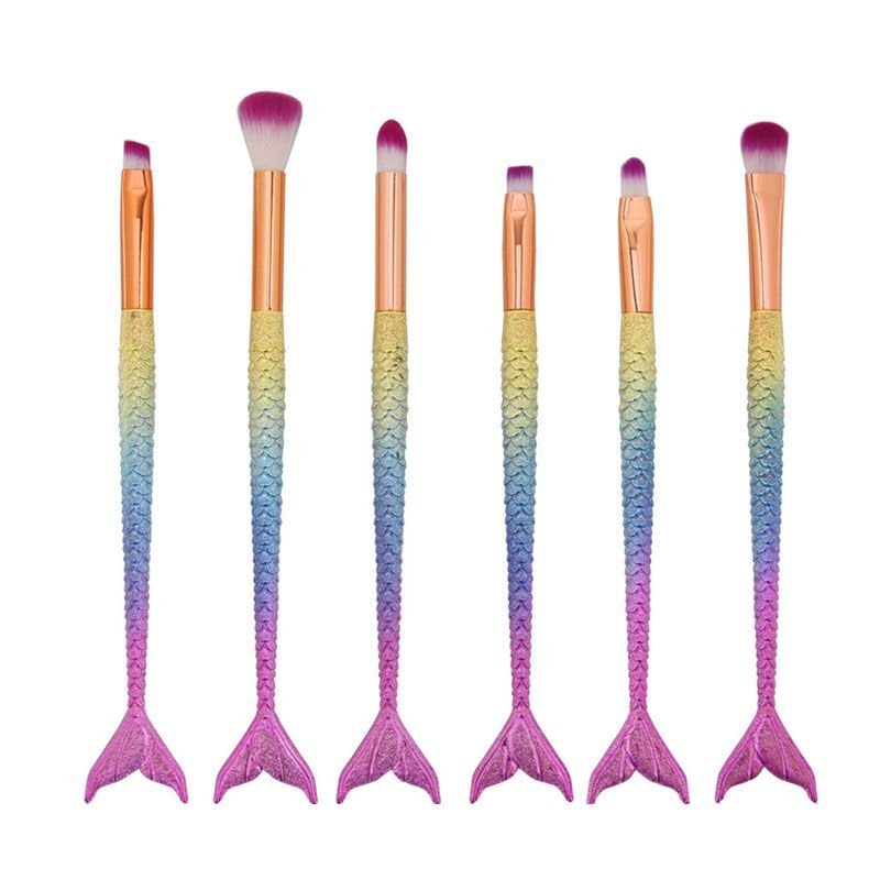 Colorful 6pcs/set Mermaid Fish Scale Tail Pattern Eye Cosmetic Brushes Set