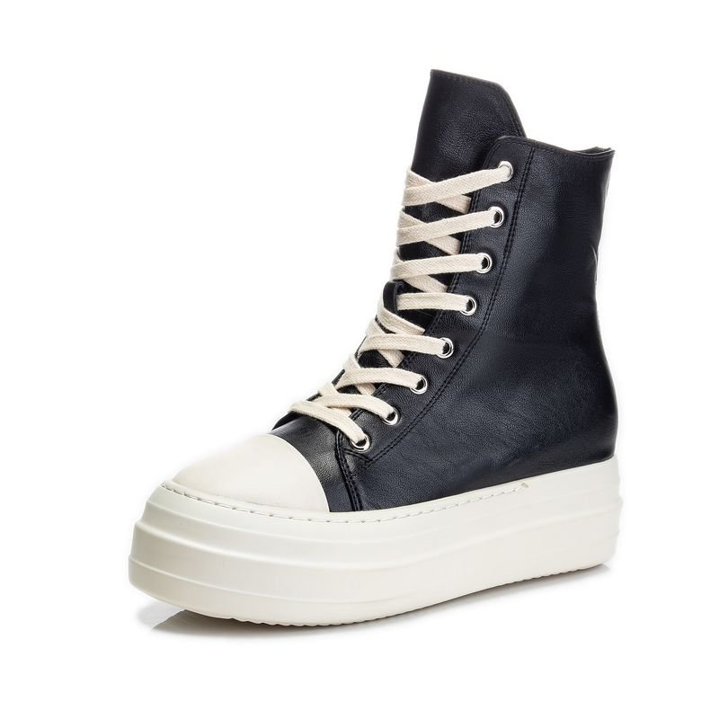 Women Fashion Thick-soled Solid Color Leather High Top Sneakers