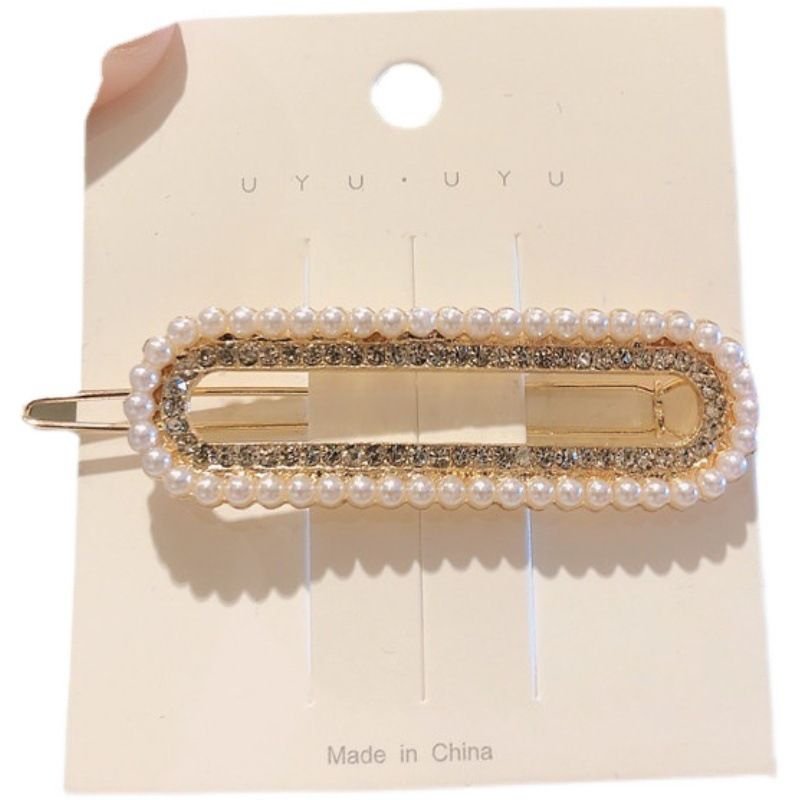 Women Fashion Paper Clip Rhinestone Pearl Clip