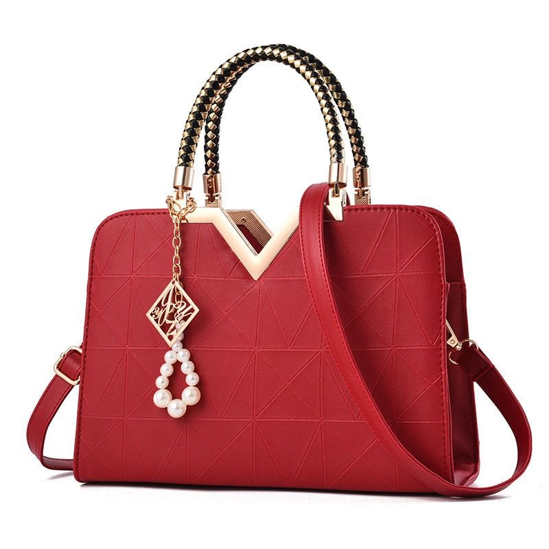 Women Fashion Rhombic Metal Pendant Large Capacity Handle Bag