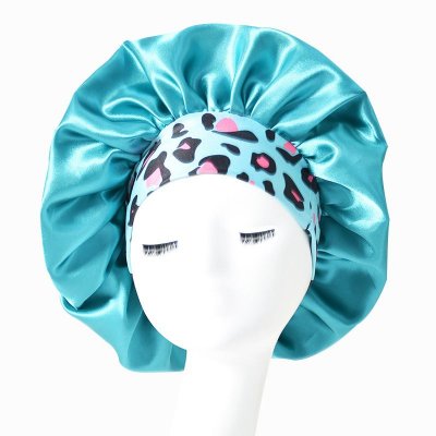 Wide Brim Leopard Stripe Stretch Satin Silk Shower Cap