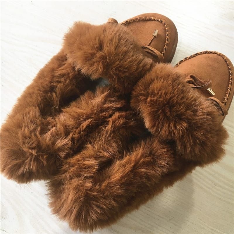 Size:5-11 Women Fashion Plus Size Bow Decor Thick-soled Plush Snow Boots