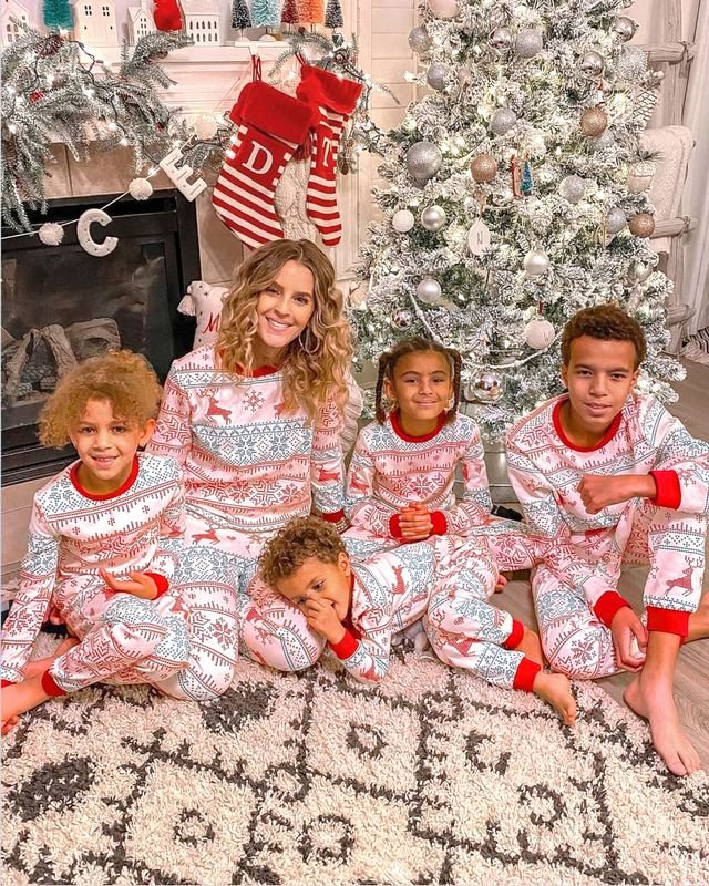 Fashion Cartoon Christmas Tree Printing Round Neck Long Sleeve Home Parent-Child Pajamas Set