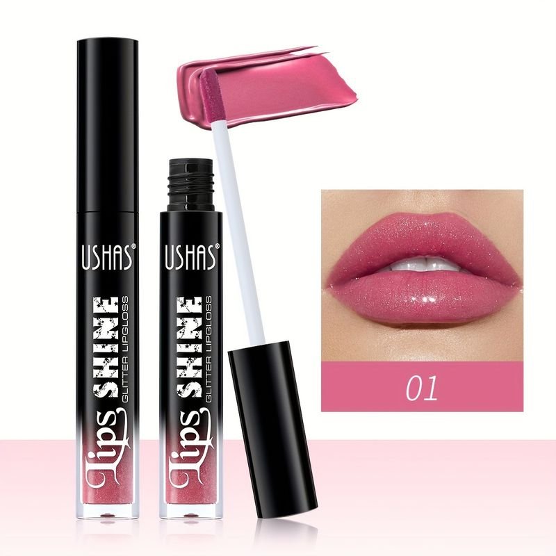 USHAS Women Simple Non-Blooming Moisturizing Fine Glittering Pearl Lip Glaze