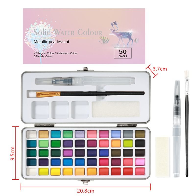 50 Colors Solid Watercolor Pigment Pearlescent Iron Box Art Pigment Set