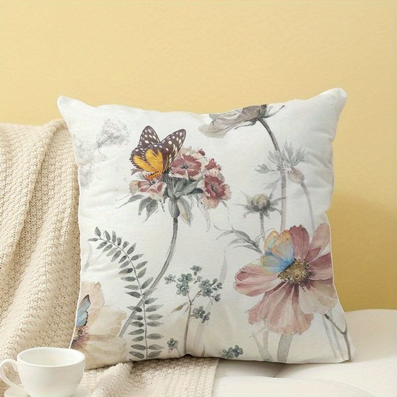 Simple Fashion Ink Painting Butterfly Flower Single-Sided Printed Home Sofa Cushion Cover