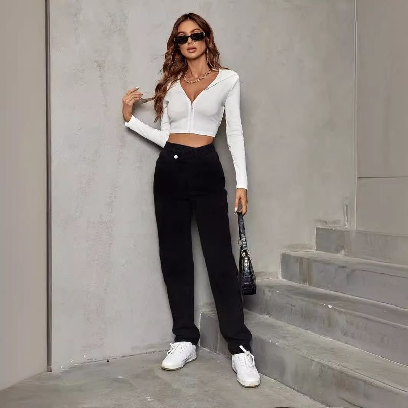 Women Fashion Casual High Waist Loose Straight Jeans