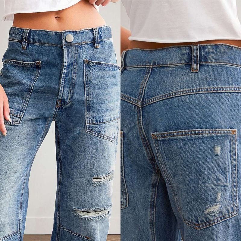 Vintage Ripped Jeans Casual Women Loose Straight Ripped Denim Pants