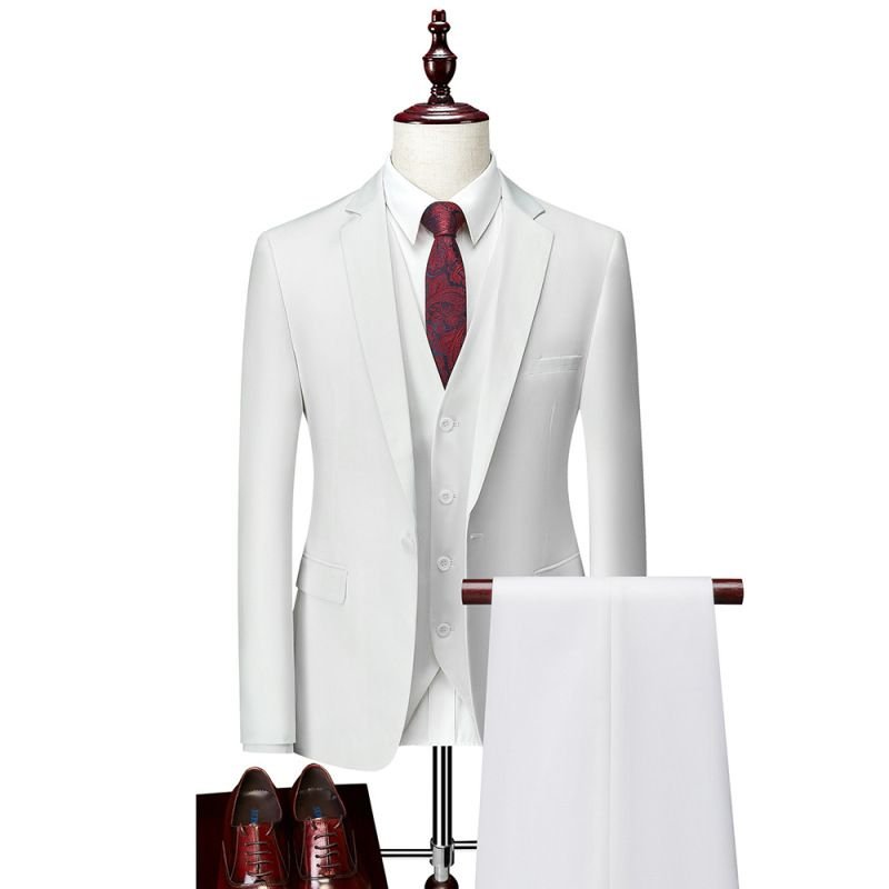 Men Fashion Solid Color Casual Wedding One Button Suit Three-Pieces Set