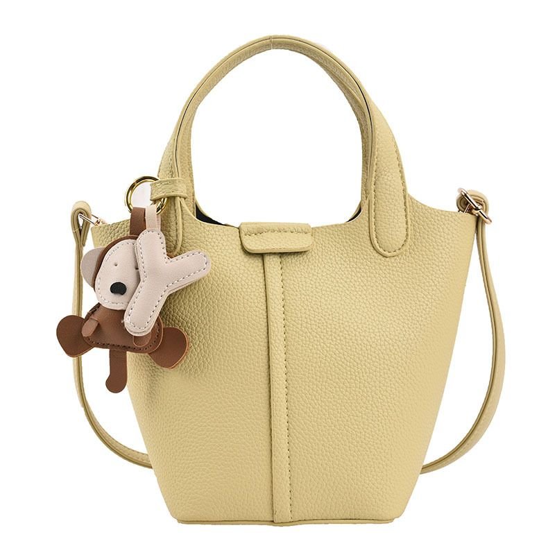 Women Simple Litchi Puppy Pendant Handle Shoulder Bag