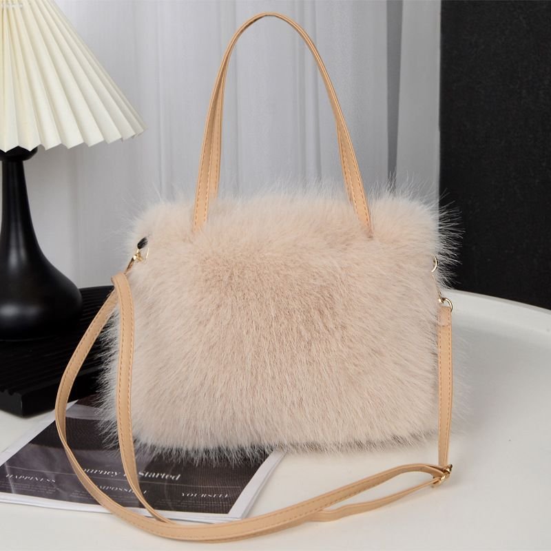 Autumn Winter Women Fashionable Solid Color Plush Square Handle Shoulder Bag