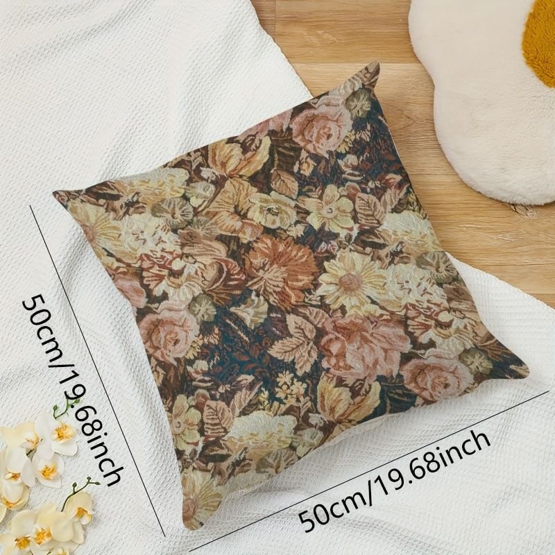 Simple Fashion Oil Painting Flower Embroidery Linen Single-Sided Printed Sofa Cushion Cover