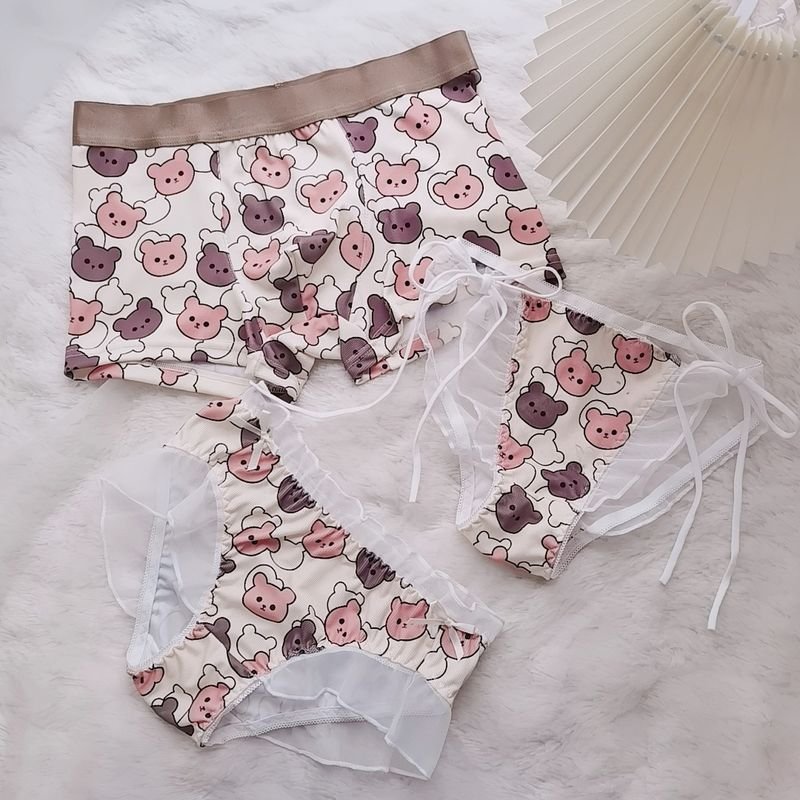 Sexy Cute Pink Pig Lace Mesh Couple Underwear